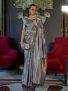 Saree Mall Women's  Blend Grey Woven Design Designer Saree With Blouse Piece-KELSEY299003