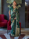 Saree Mall Women's  Blend Green Woven Design Designer Saree With Blouse Piece-KELSEY299005