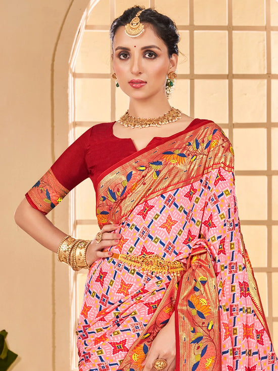 Saree Mall Women's Tussar  Pink Printed Designer Saree With Blouse Piece-KESAR1007