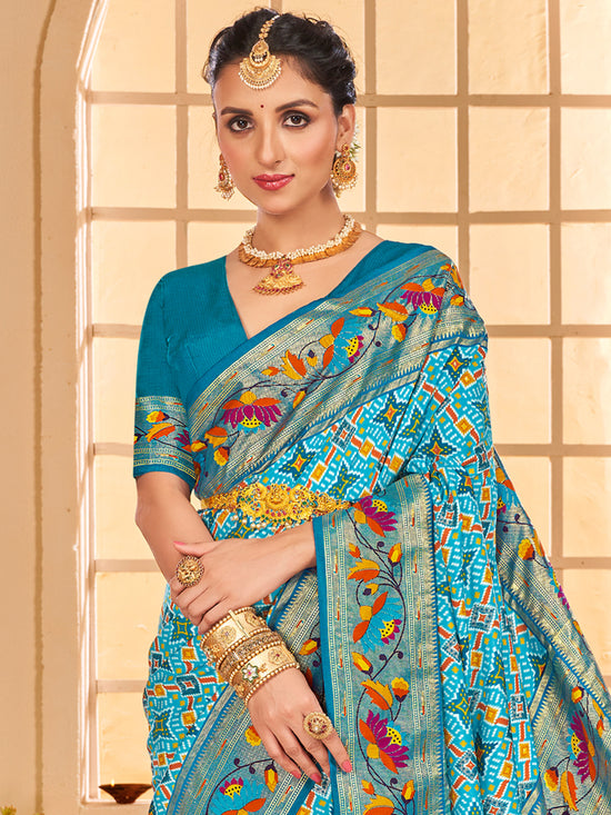 Saree Mall Women's Tussar  Light Blue Printed Designer Saree With Blouse Piece-KESAR1008