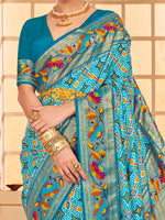 Saree Mall Women's Tussar  Light Blue Printed Designer Saree With Blouse Piece-KESAR1008