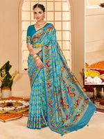 Saree Mall Women's Tussar  Light Blue Printed Designer Saree With Blouse Piece-KESAR1008