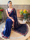 Saree Mall Women's Georgette Navy Blue Embellished Designer Saree With Blouse Piece-KESARI5602