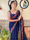 Saree Mall Women's Georgette Navy Blue Embellished Designer Saree With Blouse Piece-KESARI5602