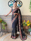 Saree Mall Women's Georgette Black Embellished Designer Saree With Blouse Piece-KESARI6203