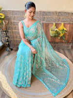 Saree Mall Women's Net Light Blue Embellished Designer Saree With Blouse Piece-KESARI6406