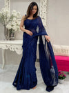 Saree Mall Women's Georgette Navy Blue Embellished Designer Saree With Blouse Piece-KESARI7207