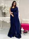 Saree Mall Women's Georgette Navy Blue Embellished Designer Saree With Blouse Piece-KESARI7207