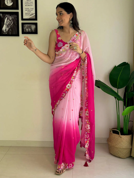 Saree Mall Women's Georgette Pink Embellished Designer Saree With Blouse Piece-KESARI7814