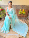 Saree Mall Women's Georgette Light Blue Embellished Designer Saree With Blouse Piece-KESARI7905