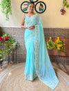 Saree Mall Women's Georgette Light Blue Embellished Designer Saree With Blouse Piece-KESARI7905