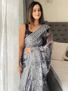 Saree Mall Women's Organza Charcoal Grey Embroidered Designer Saree With Blouse Piece-KESARI8201