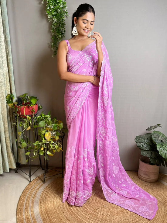 Saree Mall Women's Georgette Pink Embellished Designer Saree With Blouse Piece-KESARI8606