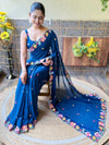 Saree Mall Women's Georgette Teal Blue Embroidered Designer Saree With Blouse Piece-KESARI9103