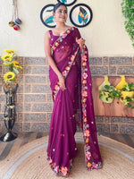 Saree Mall Women's Georgette Magenta Embroidered Designer Saree With Blouse Piece-KESARI9105