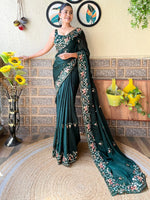 Saree Mall Women's Chiffon Green Embellished Designer Saree With Blouse Piece-KESARI9202