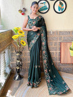 Saree Mall Women's Chiffon Green Embellished Designer Saree With Blouse Piece-KESARI9202