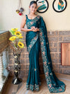 Saree Mall Women's Chiffon Teal Blue Embellished Designer Saree With Blouse Piece-KESARI9204