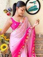 Saree Mall Women's Georgette Pink Embroidered Designer Saree With Blouse Piece-KESARI9303