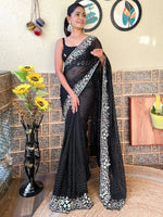 Saree Mall Women's Georgette Black Embellished Designer Saree With Blouse Piece-KESARI9501