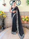 Saree Mall Women's Georgette Black Embellished Designer Saree With Blouse Piece-KESARI9501