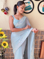 Saree Mall Women's Georgette Light Blue Embellished Designer Saree With Blouse Piece-KESARI9502