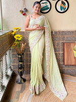 Saree Mall Women's Georgette Light Green Embellished Designer Saree With Blouse Piece-KESARI9702