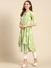 Women Mandarin Collar Printed Green Anarkali Kurta-KG-9001-Green