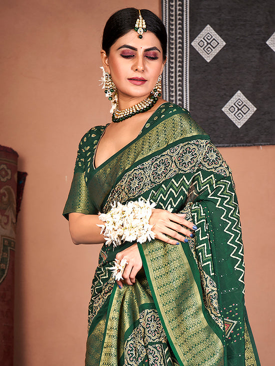 Saree Mall Women's  Blend Green Embroidered Designer Saree With Blouse Piece-KHADI1003