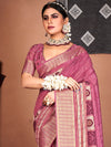 Saree Mall Women's  Blend Mauve Embroidered Designer Saree With Blouse Piece-KHADI1006