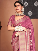 Saree Mall Women's  Blend Mauve Embroidered Designer Saree With Blouse Piece-KHADI1006