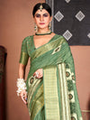 Saree Mall Women's  Blend Green Embroidered Designer Saree With Blouse Piece-KHADI1007