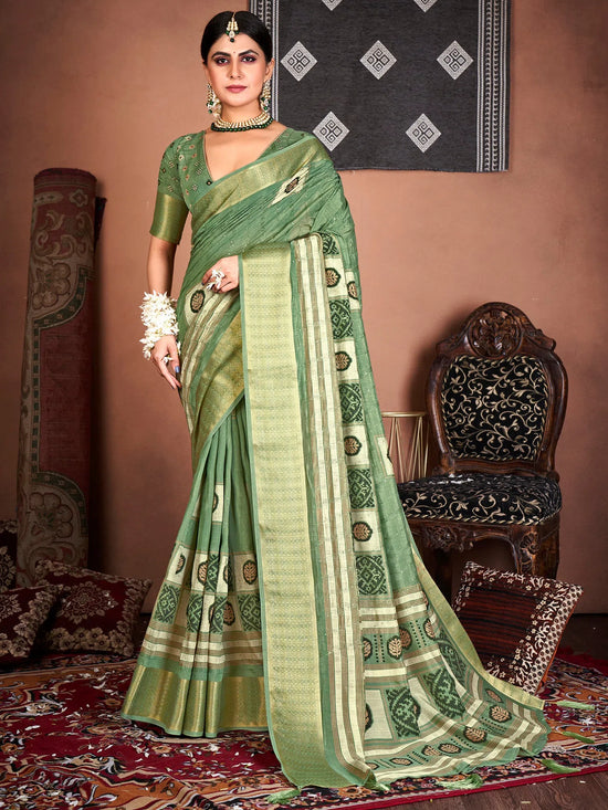 Saree Mall Women's  Blend Green Embroidered Designer Saree With Blouse Piece-KHADI1007