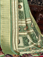 Saree Mall Women's  Blend Green Embroidered Designer Saree With Blouse Piece-KHADI1007