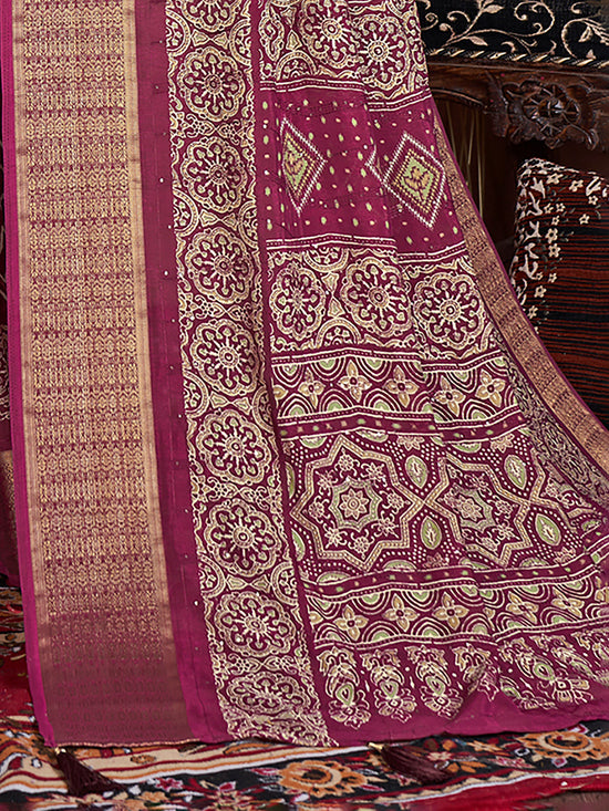 Saree Mall Women's  Blend Magenta Embroidered Designer Saree With Blouse Piece-KHADI1008