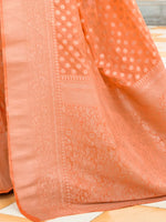 Saree Mall Women's Nylon Orange Woven Design Handloom Saree With Blouse Piece-KHADI203002