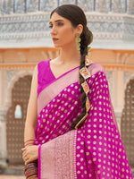 Saree Mall Women's Nylon Magenta Woven Design Handloom Saree With Blouse Piece-KHADI203006