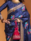 Saree Mall Women's Satin  Navy Blue Woven Design Designer Saree With Blouse Piece-KHALISI360001