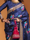 Saree Mall Women's Satin  Navy Blue Woven Design Designer Saree With Blouse Piece-KHALISI360001