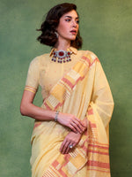 Saree Mall Women's  Blend Yellow Woven Design Designer Saree With Blouse Piece-KHAWISH368003