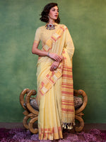 Saree Mall Women's  Blend Yellow Woven Design Designer Saree With Blouse Piece-KHAWISH368003