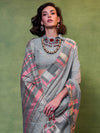 Saree Mall Women's  Blend Grey Woven Design Designer Saree With Blouse Piece-KHAWISH368005