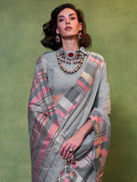 Saree Mall Women's  Blend Grey Woven Design Designer Saree With Blouse Piece-KHAWISH368005