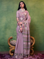 Saree Mall Women's  Blend Mauve Woven Design Designer Saree With Blouse Piece-KHAWISH368006