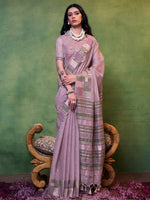 Saree Mall Women's  Blend Mauve Woven Design Designer Saree With Blouse Piece-KHAWISH368006