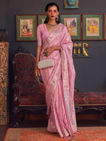 Saree Mall Women's  Blend Pink Woven Design Designer Saree With Blouse Piece-KHBUTAI322001