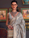 Saree Mall Women's  Blend Grey Woven Design Designer Saree With Blouse Piece-KHBUTAI322002