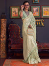 Saree Mall Women's  Blend Light Green Woven Design Designer Saree With Blouse Piece-KHBUTAI322003