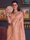 Saree Mall Women's  Blend Peach Woven Design Designer Saree With Blouse Piece-KHBUTAI322004