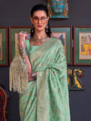 Saree Mall Women's  Blend Sea Green Woven Design Designer Saree With Blouse Piece-KHBUTAI322006